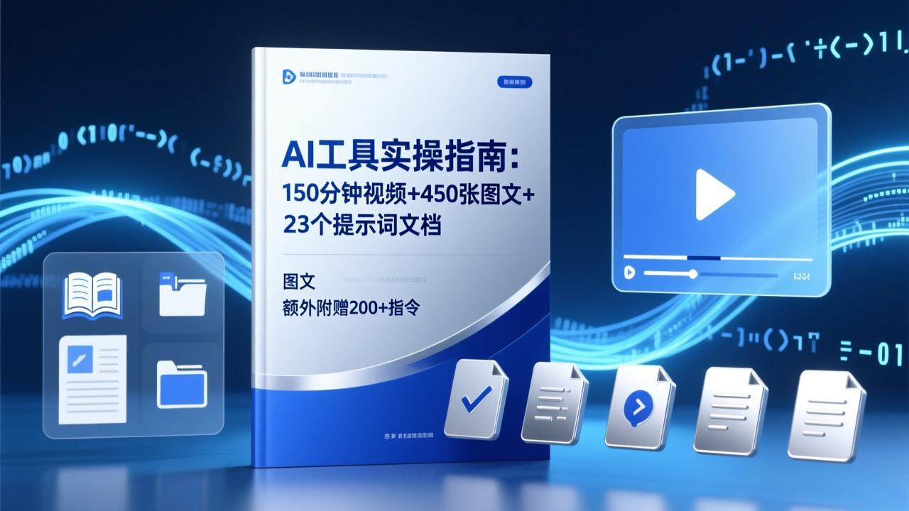 AI工具实操指南：150分钟视频+450张图文+23个提示词文档，额外附赠200+指令