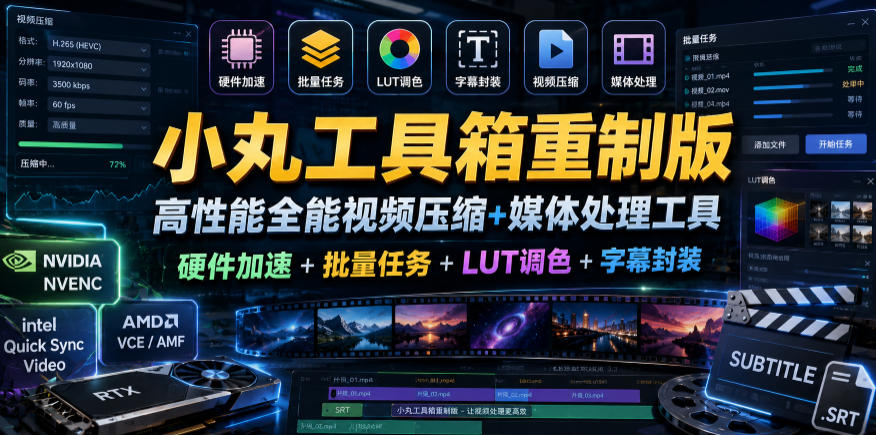 小丸工具箱重制版–高性能全能视频压缩+媒体处理工具｜硬件加速+批量任务+LUT调色+字幕封装