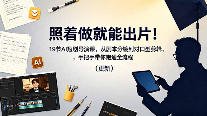 照着做就能出片！19节AI短剧导演课，从剧本分镜到对口型剪辑，手把手带你跑通全流程(更新