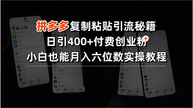 拼多多复制粘贴引流秘籍，日引400+付费创业粉，小白也能月入六位数实操…