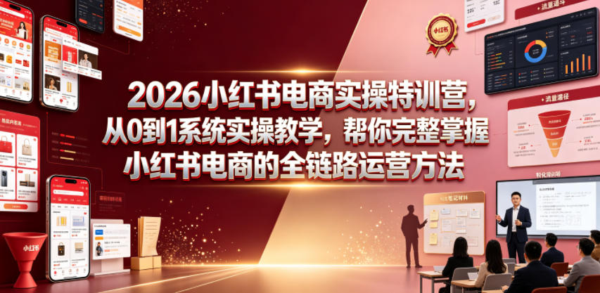 2026小红书电商实操特训营，从0到1系统实操教学，帮你完整掌握小红书电商的全链路运营方法