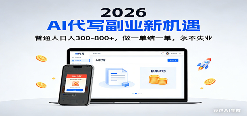 2026 副业首选！AI 代写日入 300-800，普通人0门槛，做一单结一单！