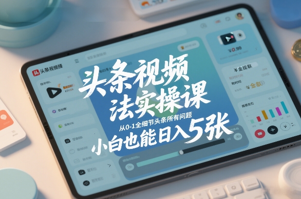 头条视频玩法实操课,从0-1全细节头条所有问题,小白也能日入5张