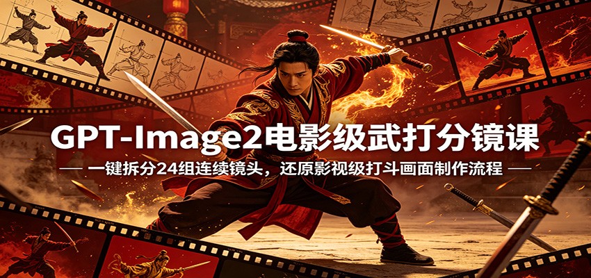 GPT-Image2电影级武打分镜课：一键拆分24组连续镜头，还原影视级打斗画面制作流程